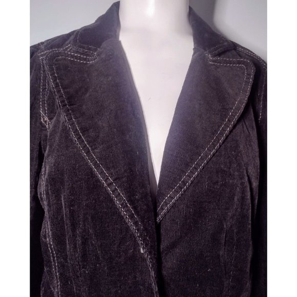 Ann Taylor Loft Corduroy Peplum Blazer Size 4 Black Button Front Pockets - Picture 2 of 8